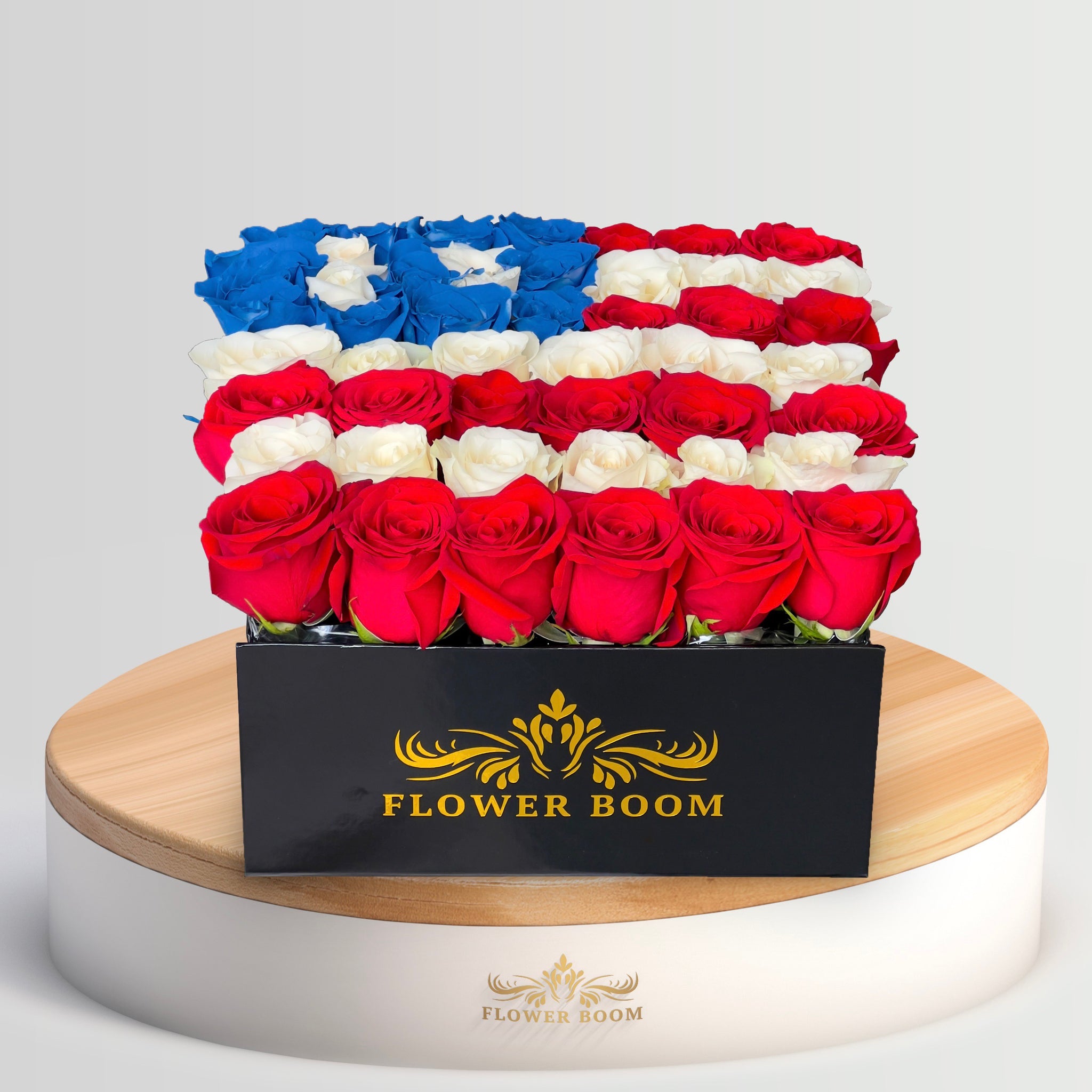 US flag with roses